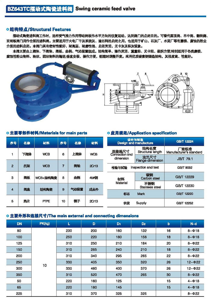 擺動(dòng)式陶瓷進(jìn)料閥規(guī)格型號BZ643TC結(jié)構(gòu)圖1