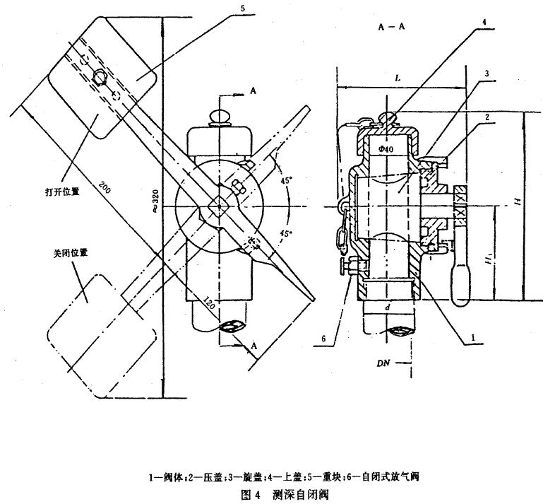 船用測深自閉閥CB/T3778-1999結構圖與尺寸表